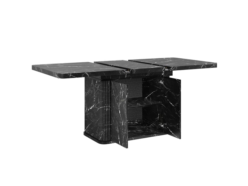 Table à manger extensible 140-180x80 cm – noir veiné – rangement dissimulé, plateau modulable – pratique - Conforama D
