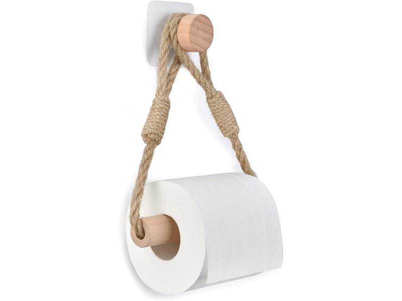  Support auto-adhésif pour porte-papier toilette, anneau porte-serviettes en corde de bois, style rustique  - Conforama A