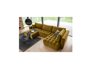 Canapé d'angle gauche fixe 6 places Polyester jaune avec coffre de rangement