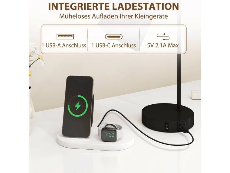  Lot de 2 lampes de table 28x15x41 cm avec ports usb-a et usb-c métal noir  - Conforama D