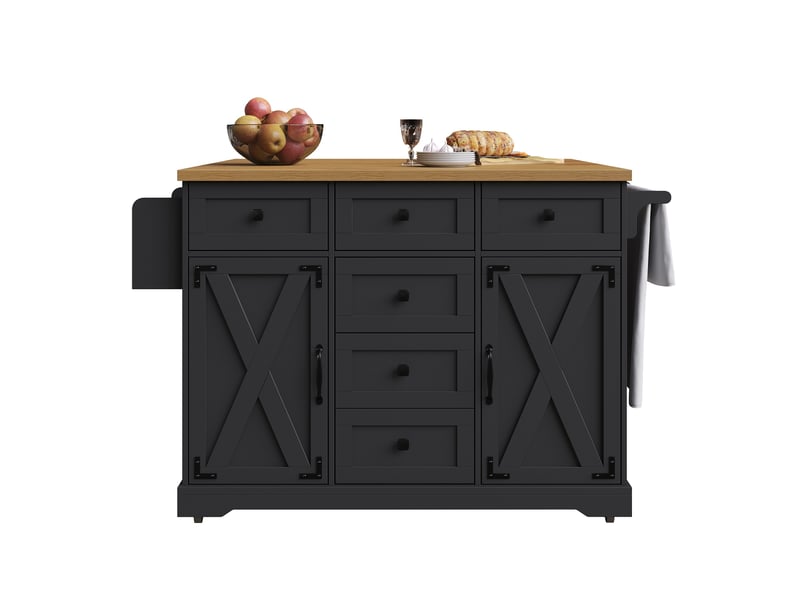  Îlot cuisine pliable, desserte mobile rabattable, 147x44-70x93 cm, charnières métal, mdf et métal, noir  - Conforama A