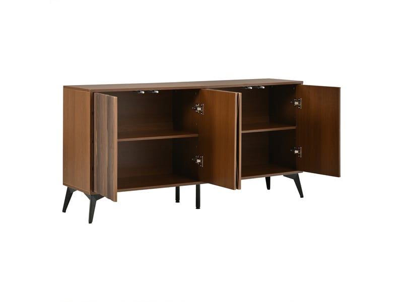 Buffet 4 portes 140 cm étagères réglables meuble de rangement couleur noyer vintage - Conforama A