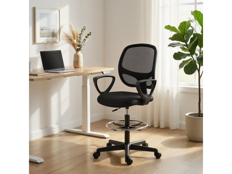  Fauteuil de bureau ergonomique, chaise bureau, maille (100 % polyester), 59x58x123cm, noir  - Conforama C