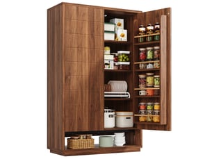 Buffet de cuisine haut effet bois foncé à 2 portes et 8 niveaux, 100 cm
