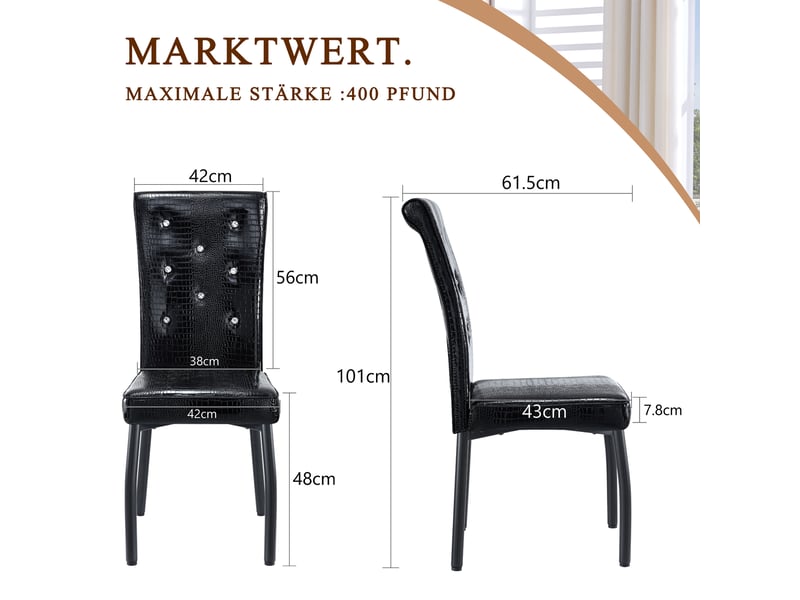  Lot de 2 chaises de salle à manger,61,5x42x101 cm,style vintage,pvc,noir  - Conforama C