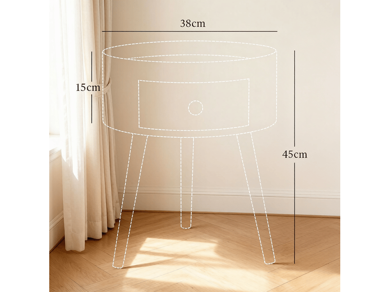  Table de chevet ronde avec tiroir, plateau à rebord, blanc et bois clair  - Conforama C