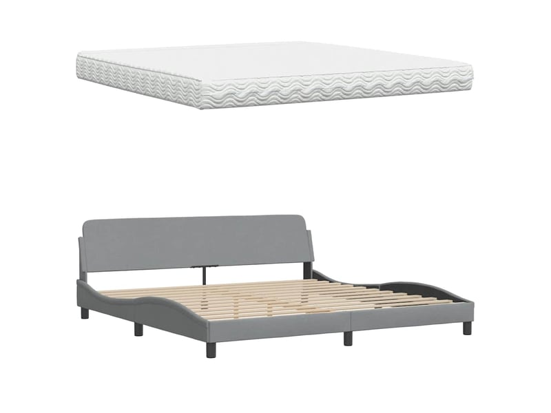  Lit avec matelas hanko gris clair 200x200 cm tissu  - Conforama E