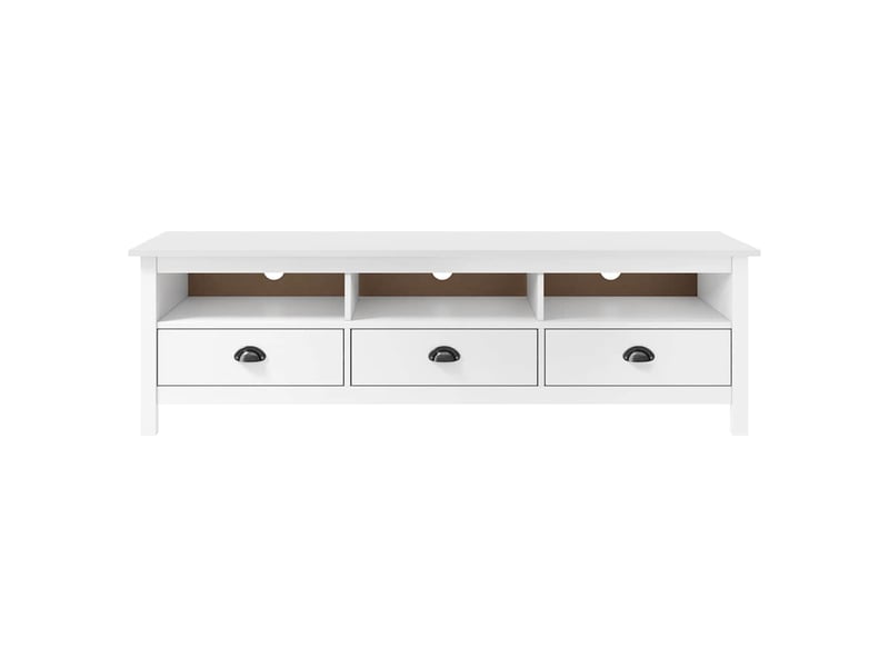  Meuble tv - banc tv - meuble de rangement hill range blanc 158x40x47 cm bois de pin solide  - Conforama A