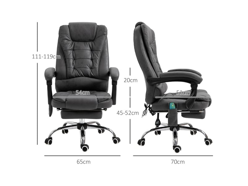  Chaise de bureau de massage chauffante gris foncé, inclinable à 135° avec repose-pieds et télécommande  - Conforama C