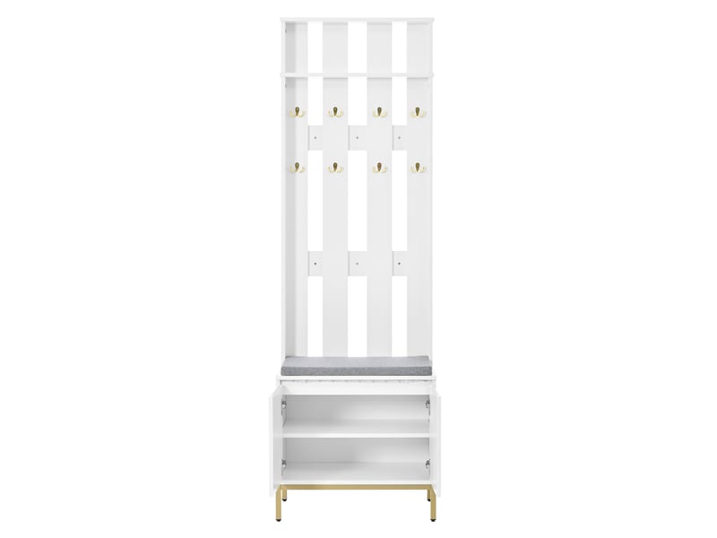  Vestiaire d’entrée avec banc, chaussures et led 60x35,5x191,5 cm blanc  - Conforama D