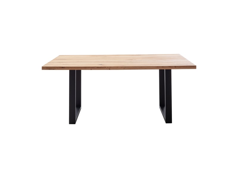  Table à manger avec bord droit coloris chêne massif naturel et pieds en métal noir - longueur 220 x profondeur 100 x hauteur 76 cm  - Conforama A