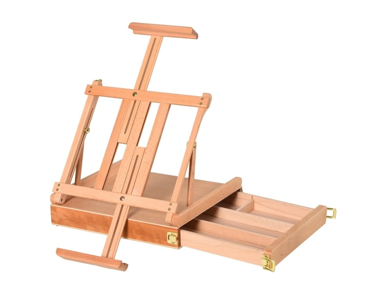 Chevalet d'atelier pliable 42x36x12,5 cm - naturel - réglable, tiroir à 4 compartiments - Conforama D