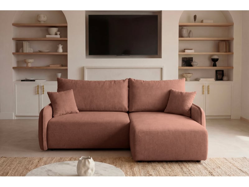  Sacha - canapé d'angle convertible tissu chiné 3 places terracotta  - Conforama D