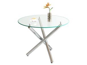 Table de salle à manger ronde 2 à 4 personnes en verre et métal avec pieds réglables argent