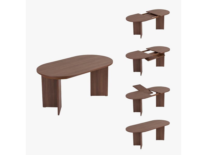 Table à manger extensible ovale couleur bois foncé 160-200 cm - Conforama