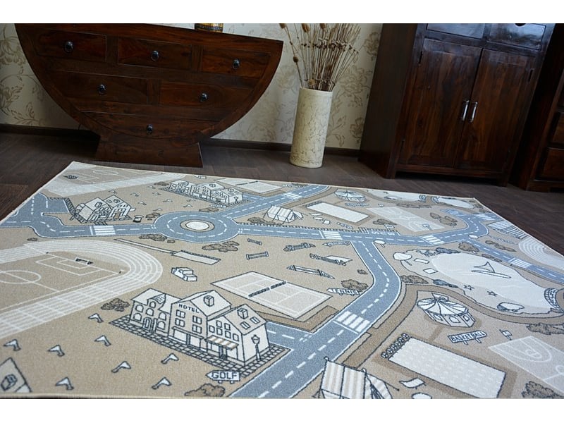  Tapis - moquette antidérapant pour enfants street rue beige 200x200 cm  - Conforama D