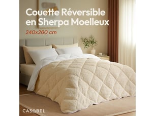 Casabel couette polaire hiver ultra chaude 600gm², réversible, douce et moelleuse, 2 personnes, 240x260cm, taupe