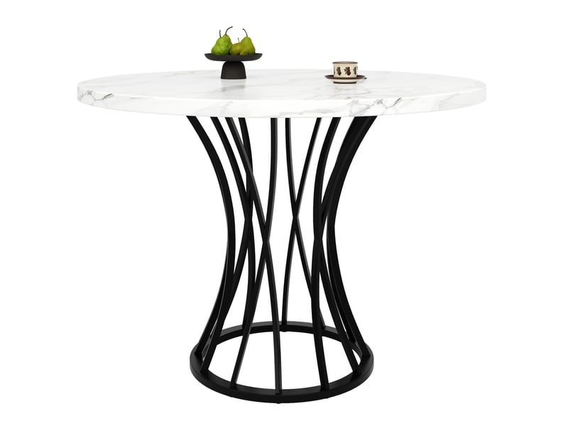  Table à manger ronde 80 x 80 x 76 cm, plateau mdf effet marbre et piètement noir  - Conforama A