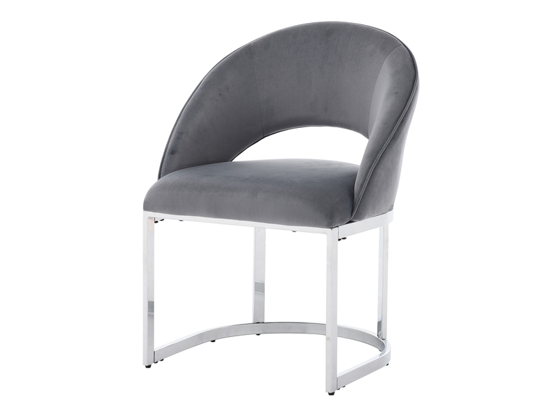  Lot de 2 chaises de salle à manger en velours gris avec pieds en métal argenté  - Conforama A