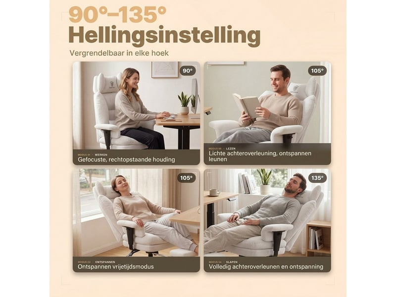 Dowinx fauteuil de bureau ergonomique gaming avec repose-pieds, dossier réglable, tissu respirant et velours, pour adulte, blanc  - Conforama B