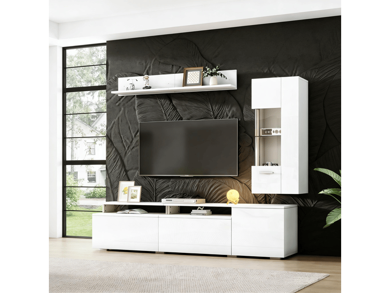 Ensemble de meubles tv 3 pièces 180x40x45 cm, 30x40x100 cm, 120x13.5x18 cm led mdf blanc  - Conforama D