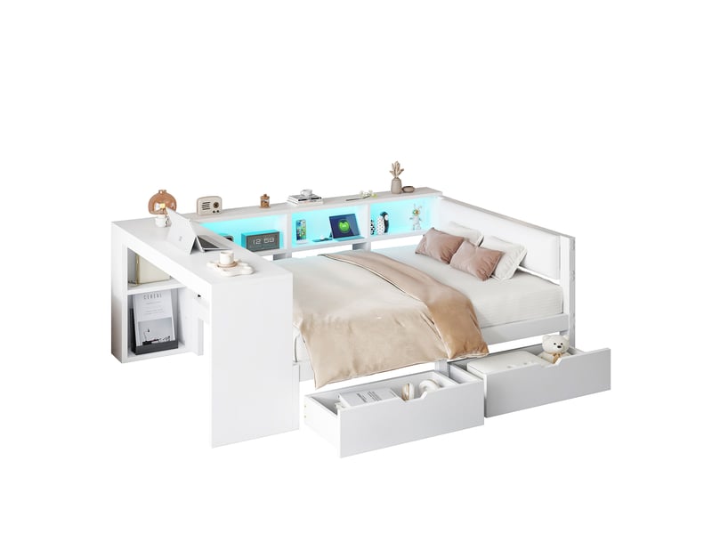  Lit avec rangement 140x200cm coloris blanc mdf led lit enfant blanc - Conforama A