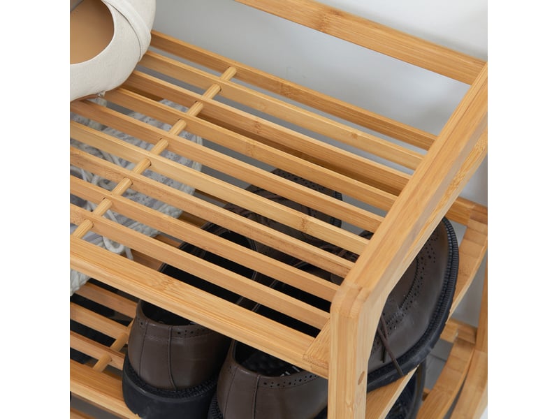  Étagère à chaussures tcqpz 3 niveaux avec poignée bambou naturel 76 x 33 x 51 cm jusqu’à 9 paires  - Conforama E