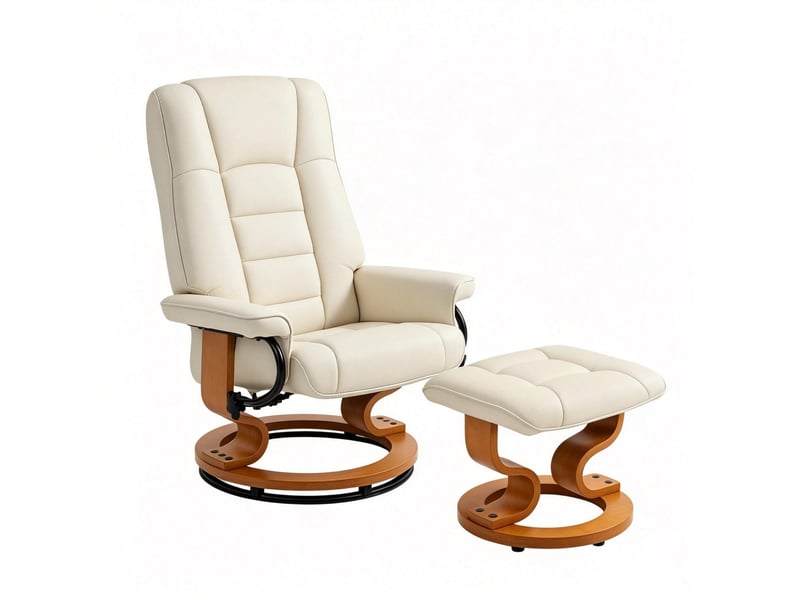  Fauteuil relax inclinable avec repose-pieds, pivotant cadre bois, fauteuil détente salon  - Conforama A