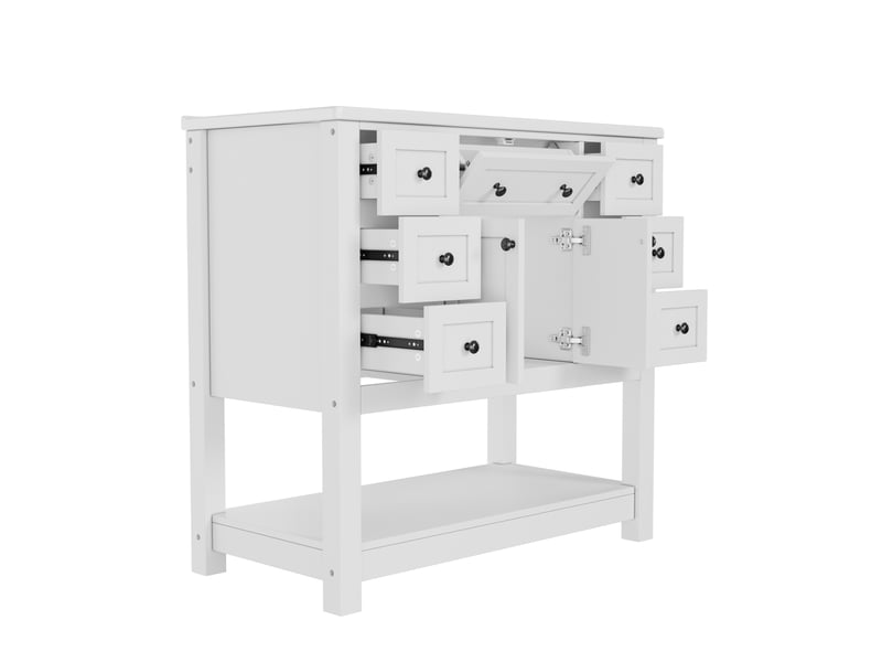  Meuble vasque blanc avec lavabo intégré, tiroirs et charnières amorties 91 cm  - Conforama D