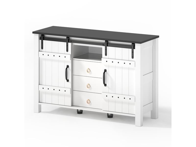  Buffet 120x40x80 cm – 2 portes coulissantes et 3 tiroirs – blanc  - Conforama D