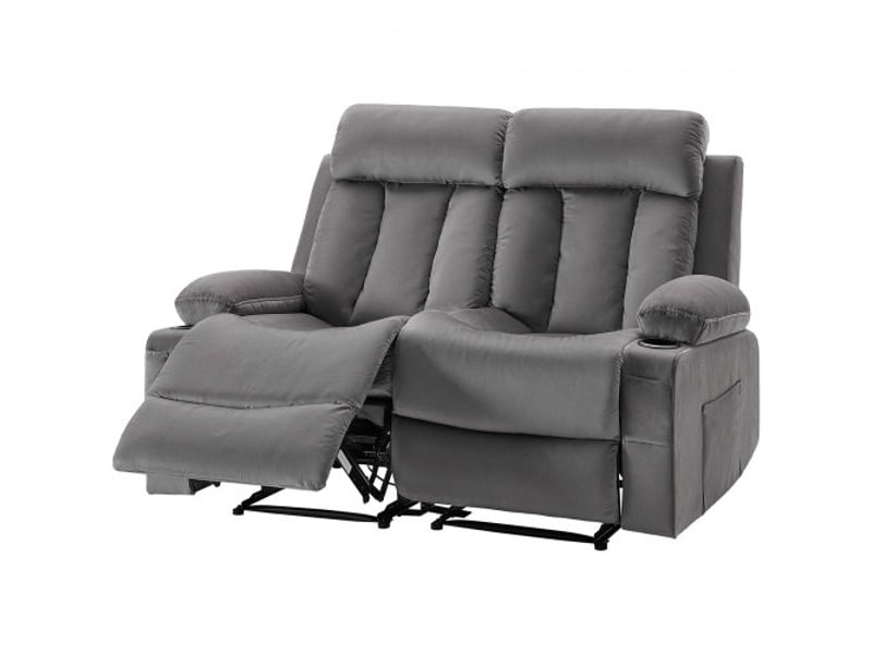  Canapé inclinable électrique 2 places, causeuse inclinable avec chauffage et massage, en velours doux, avec ports usb, porte-gobelets et poches latérales, pour chambre salon appartement, gris  - Conforama B