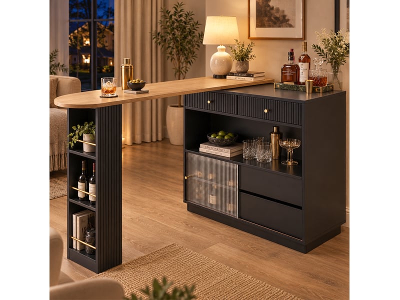  Table bar extensible pivotante avec rangement led 120x30x100 cm noire  - Conforama W