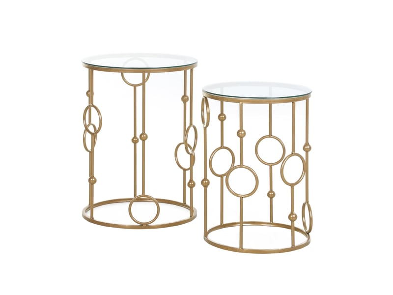  Tables basses gigognes avec 2 tables et plateaux en verre trempé, structure en métal, pour salon, finition dorée  - Conforama A