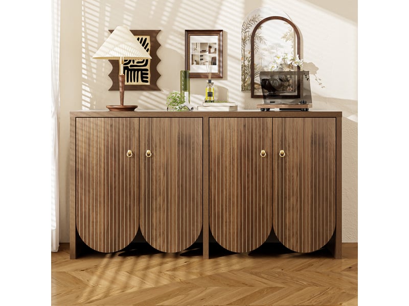 Buffet bas 147x40x80 cm avec 4 portes et tablettes, mdf finition noyer - Conforama B