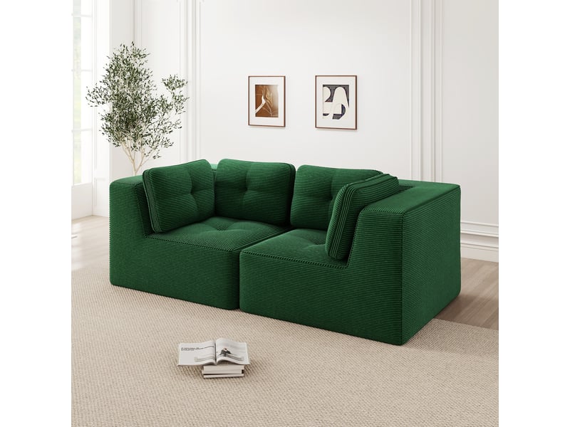 Canapé droit modulable 2 places velours côtelé vert – 208 x 104 x 69 cm Fay Lum - Conforama W
