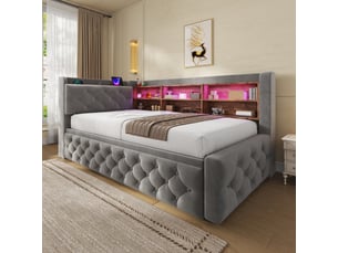 Lit extensible 90x190 cm <strong>HAVRYA</strong>  <strong></strong> coloris gris