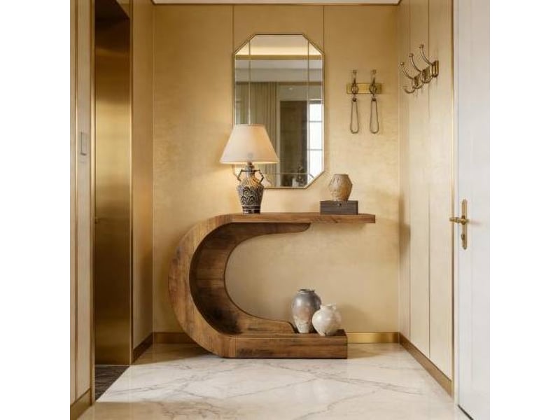 Console d’entrée en forme de c, style moderne, pour couloir et salon, en bois marron rustique 110 × 35 × 75 cm - Conforama D