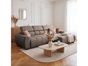 Canapé d'angle aldo avec fonction couchage, côté droit, tissu salvador, marron clair (03)