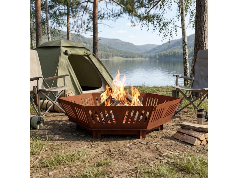  Brasero exterieur, foyer camping foyer de cheminée rouillé 80x80x23 cm acier patiné  - Conforama B