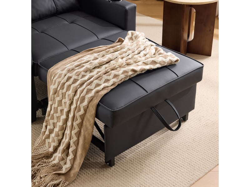  Fauteuil convertible 1 place noir - canapé lit multifonction avec porte-gobelets et usb, structure métal et bois  - Conforama D