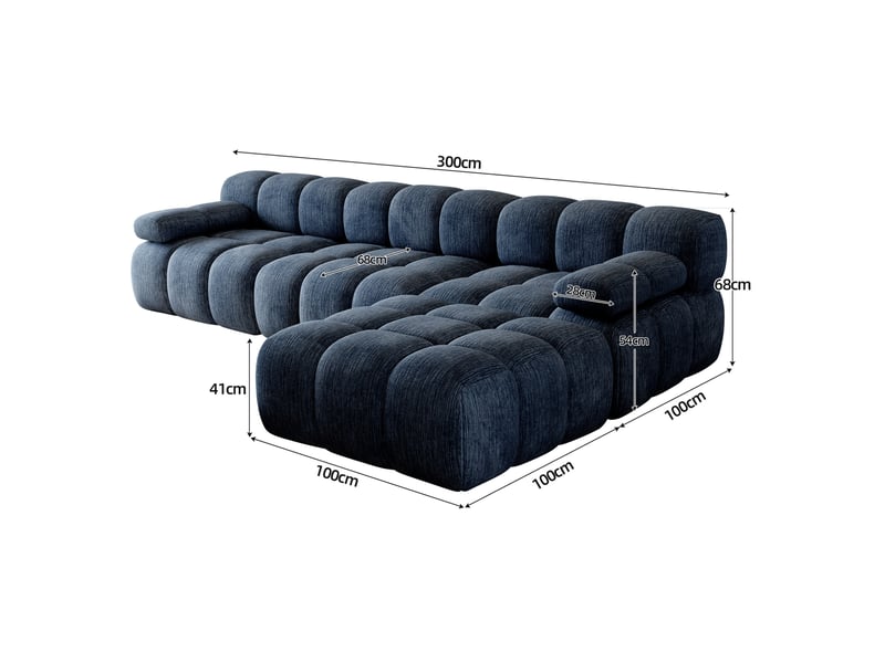  Canapé d’angle 4 places 300x200x68 cm en chenille bleu  - Conforama C