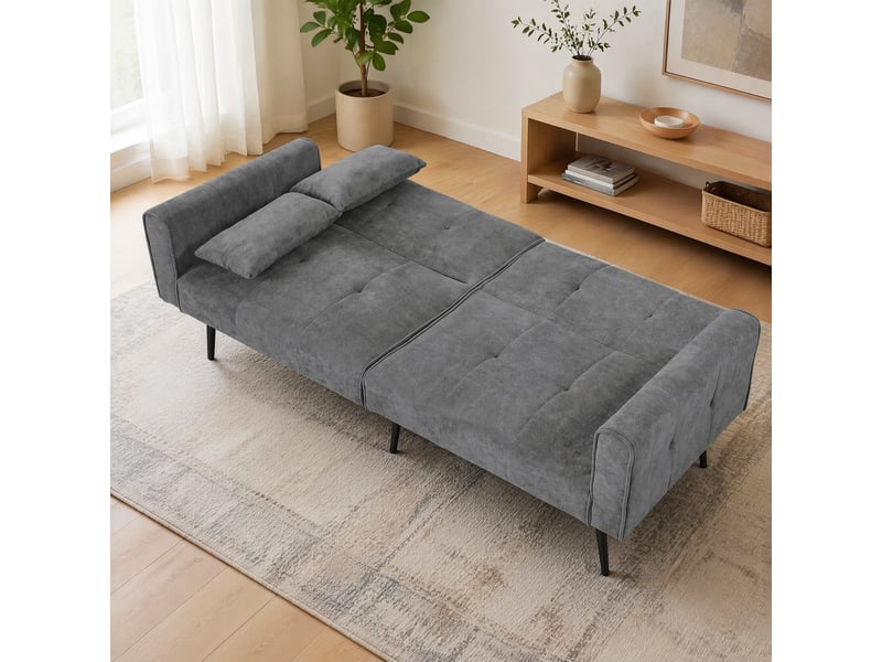 Canapé convertible avec dossier réglable - assise mousse, pieds métal, velours côtelé - gris - Conforama C