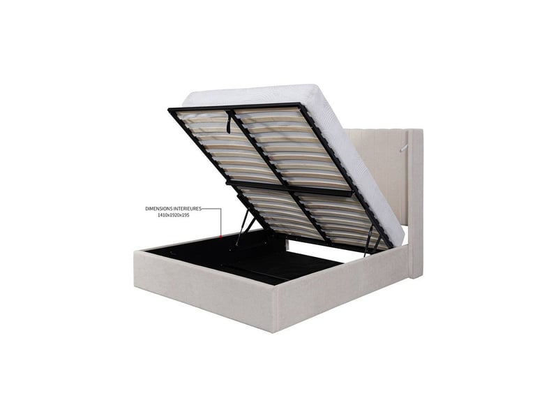  Lit coffre rembourre stan 3 140x190 cm tete de lit haute avec oreilles ecru KTSTAN3WH140 - Conforama E