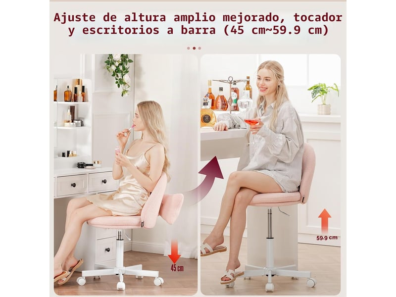  Gtplayer chaise de bureau domestique sans accoudoirs, avec dossier, hauteur réglable, polaire teddy - rose CH710-PK-TV - Conforama E