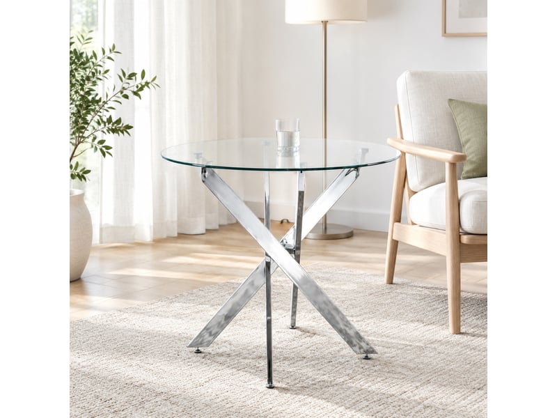  Table à manger en verre et métal argenté  - Conforama C