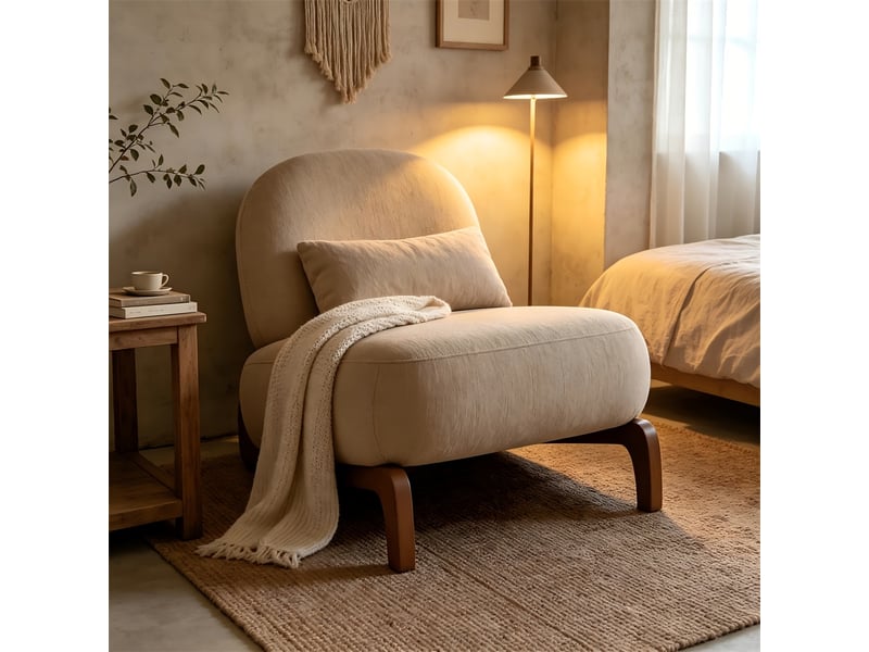  Fauteuil crapaud avec pieds en bois massif - 86.90x72.10x69.90cm - fauteuil d'appoint rembourré sans accoudoirs - camel  - Conforama D