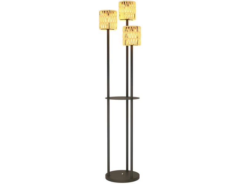  Lampe solaire sur pied 3 lumières ø37x144 cm style bohème rotin jaune  - Conforama A