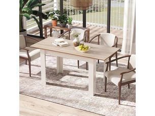 Table extensible salle à manger 120-158 cm en bois pour 6 pers, pieds en forme de l (blanc et naturel)