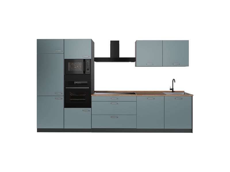  Vicco cuisine, bleu-grisanthracite, 340cm plan de travail chêne doré  - Conforama A