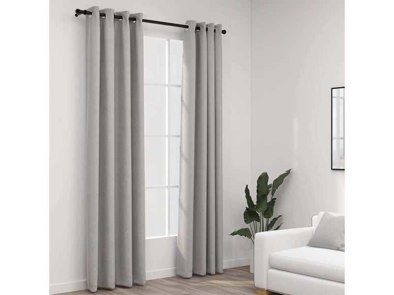  Lot de 2 rideaux occultants, rideaux black-out aspect lin avec œillets gris 140x225cm cf44523  - Conforama B